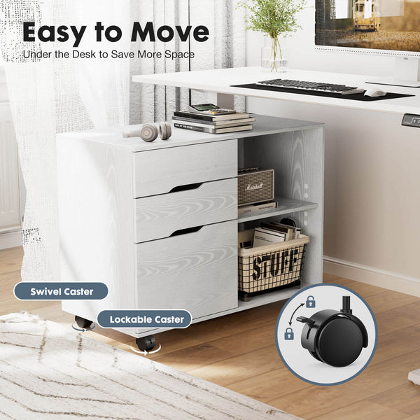 CONCETTA Lateral File Cabinet - with 3 Drawers, Rolling Wooden File Storage Drawer, Black Printer Stand Under Desk Organiser for Office, Home