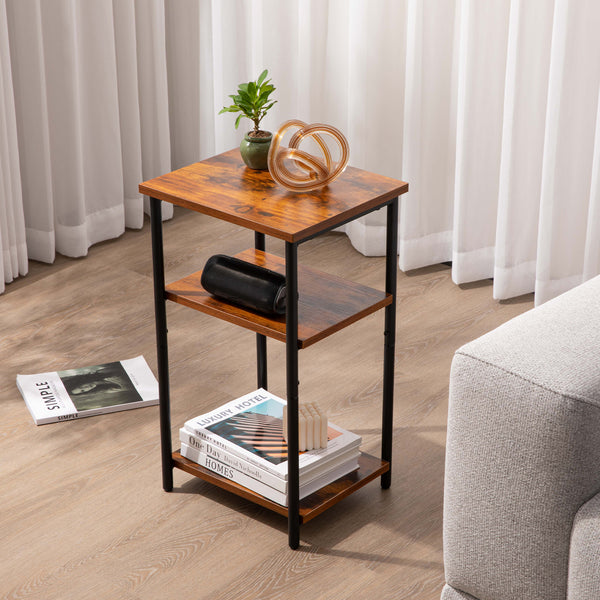 CONCETTA End Table with 3-Tier Storage, Narrow Nightstand for Small Spaces, Easy to Assemble