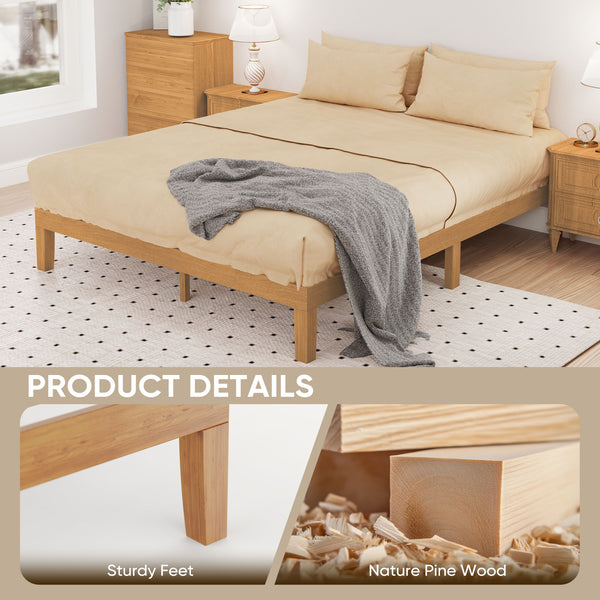 CONCETTA 12 inch Natural Pine Platform Bed Frame, Wood Slat Support, No Box Spring Required, Twin/Full/Queen/King Size