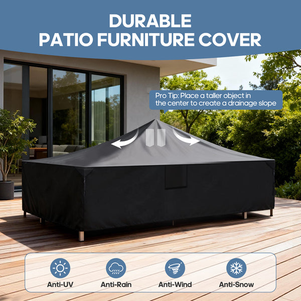 CONCETTA Rectangular Patio Furniture Cover, 600D Waterproof Outdoor Dining Table & Chair Cover, Heavy Duty