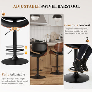 CONCETTA Rotatable Bar Stool Set (2-piece), Adjustable Height Bar Stool, Featuring PU Leather Seat, Ergonomic Backrest and Footrest, With Anti-slip Rubber Base Suitable for Bar