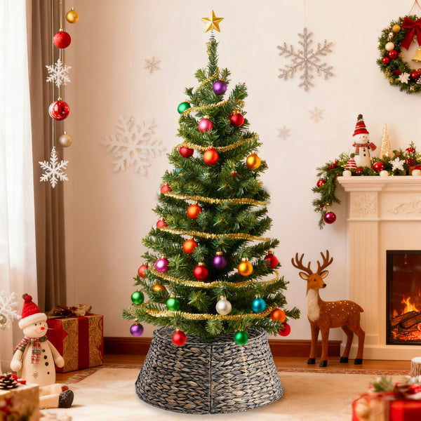 CONCETTA Christmas Tree Collar, Farmhouse Detachable Handwoven Christmas Tree Base Cover, Christmas Tree Basket Base, for Holiday,Black