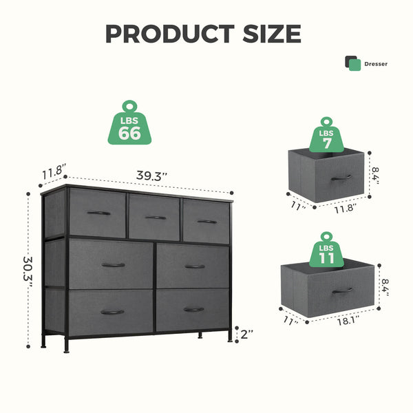 CONCETTA Dresser for Bedroom-with 7 Drawers, Chest Tower TV Stand,  Wooden Top for Living Room,  Bedroom, Closet