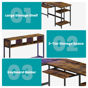 67" Reversible L-Shaped Desk with LED Lights, Power Outlets, Drawer, Keyboard Tray & Hutch
