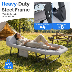 CONCETTA 71 Inch Camping Cot Extra Wide, Heavy-Duty Oxford Fabric, Portable Folding Sleeping Bed