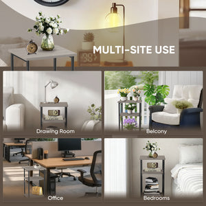 CONCETTA 3-Shelf End Table, Narrow Nightstand for Small Spaces, Easy to Assemble, Rust Brown for Living Room & Bedroom