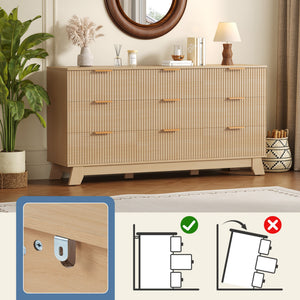 CONCETTA Modern Fluted Dresser for Bedroom, Wide Chest of Drawers with Metal Handles, Wood Storage Organizer for Living Room Bedroom Hallway, Natural Oak