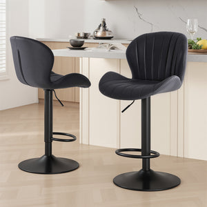 CONCETTA Set of 2 Swivel Bar Stools - Adjustable Height Modern Fabric Upholstered Barstools Counter Bar Chairs with Backrest for Kitchen Island & Home Bar