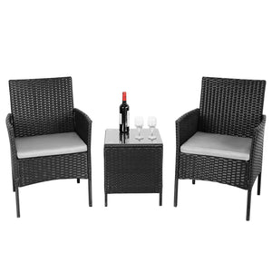 SHOUFTW Wicker Patio Furniture Set with Cushions & Glass Coffee Table, Outdoor Conversation Set for Backyard, Garden, Porch, Stylish & Comfortable