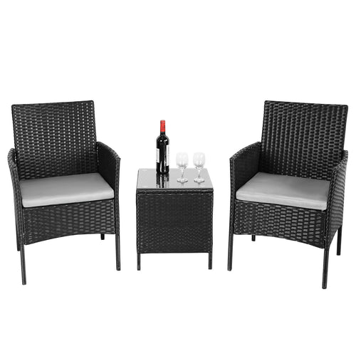 SHOUFTW Wicker Patio Furniture Set with Cushions & Glass Coffee Table, Outdoor Conversation Set for Backyard, Garden, Porch, Stylish & Comfortable