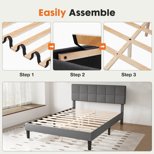 JOINSUN Platform Bed Frame with Headboard-No Box Spring Needed, Linen Upholstered Bed Frame with Wood Slats Support, Noise Free