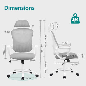 CONCETTA Ergonomic office chair - high back with wheels, adjustable headrest and flip-up armrests for bedroom, study, living room, office