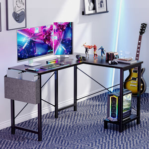 CONCETTA L-Shaped Computer Desk - 50" Corner Gaming Table with Console Shelf and Side Storage Pocket for Office, Bedroom, Living Room