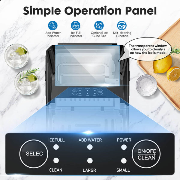 CONCETTA Countertop Ice Maker, Portable Ice Machine Self-Cleaning, 9 Cubes in 6 Mins, for Home Party Office