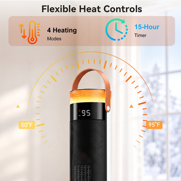 CONCETTA 25" Tower Space Heater,1500W Electric Heater with Remote,15H Timer,Child Lock,60° Oscillation,for Indoor, Living Room, Bedroom, Office & Home