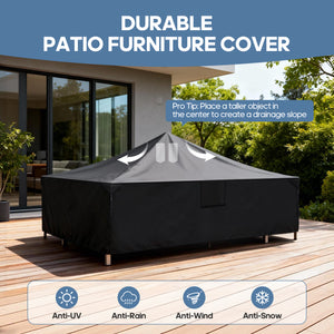 CONCETTA Rectangular Patio Furniture Cover, 600D Waterproof Outdoor Dining Table & Chair Cover, Heavy Duty