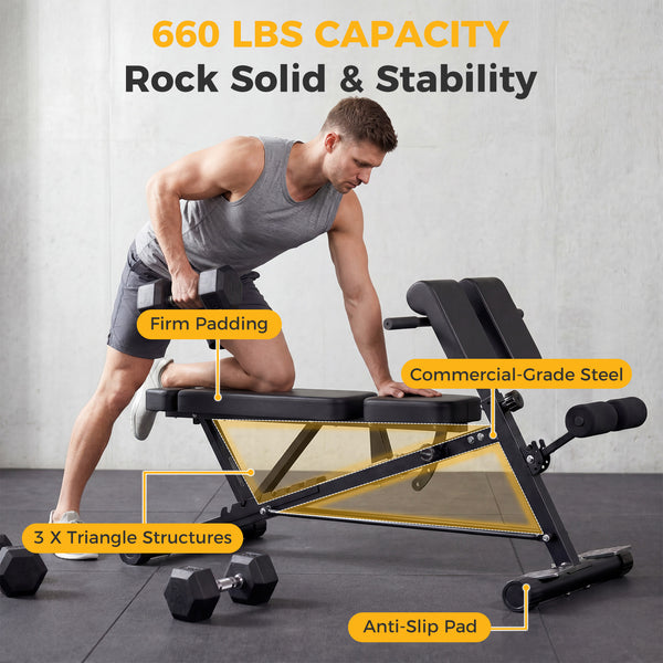 CONCETTA Multi-Functional FID Weight Bench for Full All-in-One Body Workout – Hyper Back Extension, Roman Chair, Adjustable Ab Sit-up Bench, Incline/Decline Bench, Flat Bench