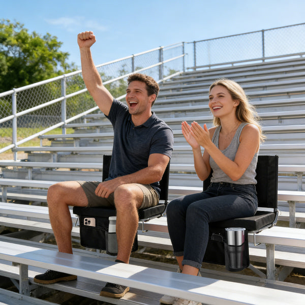 CONCETTA Stadium Seats with Back Support, 350 LBS Weight Capacity Thick Padded Bleacher Chair with Cup Holder, Storage Pocket, Padded Shoulder Strap & Built-in Handle for Sports Events