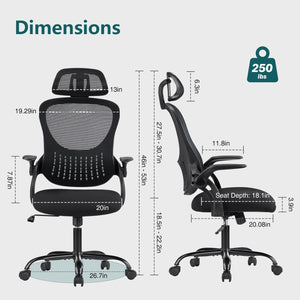 CONCETTA Ergonomic office chair - high back with wheels, adjustable headrest and flip-up armrests for bedroom, study, living room, office