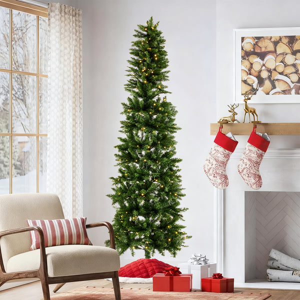 Artificial Full Christmas Tree, Flocked Snow Trees with Pine Cone Decoration, Includes Stand, Incandescent Lights & Foldable Base for Home, Office, Party