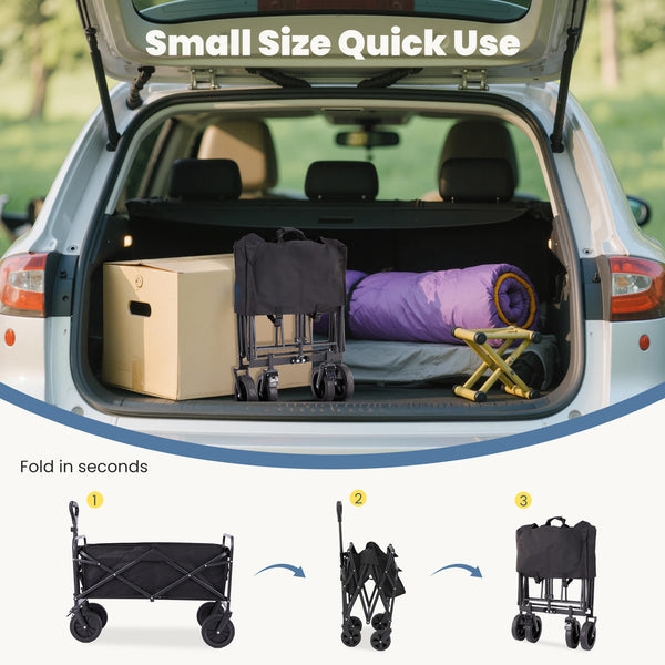CONCETTA Foldable Utility Cart, Large Capacity Shopping Wagon Cart with Drink Holders for Outdoors