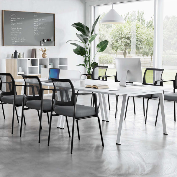 CONCETTA Mesh Back Arm Upholstered Fabric, Sturdy Metal Stacking Chairs, Easy to Use and Store, Outdoor and Indoor, for Home
