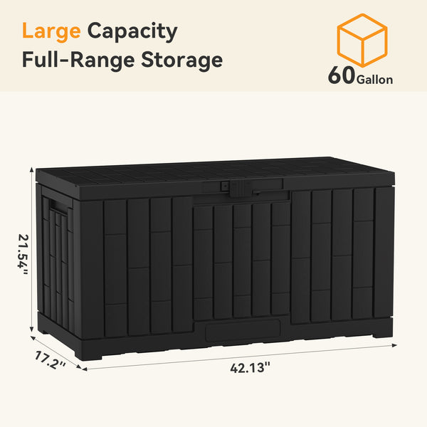 CONCETTA 60-Gallon Waterproof Deck Box, UV-Resistant Resin Outdoor Storage, Lockable Wide-Opening Lid, Garden Patio Storage Bench