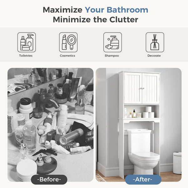 CONCETTA Over The Toilet Cabinet for Bathroom, Space Saver Storage with Quiet Magnetic Doors & Adjustable Bottom Stabilizer