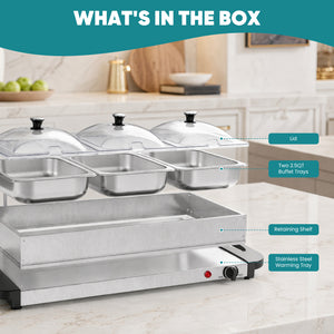 SHOUFTW Stainless Steel Electric Warming Tray, Buffet Server with Adjustable Temperature Control, Food Warmer for Parties, Holidays & Catering.