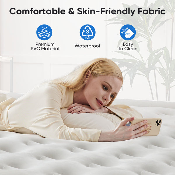 SHOUFTW H Air Mattress, Low Noise Blow Up Guest Mattress with Built in Pump, 600LBS Weight Capacity for Camping, Home