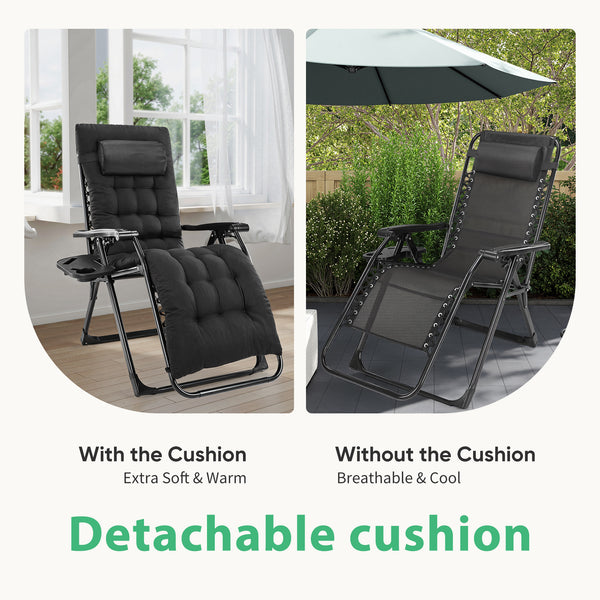 CONCETTA Padded Zero Gravity Chair, Lounge Chair with Removable Cushion and Trays,Folding deck chair patio chair, Lawn Lounger, Gray