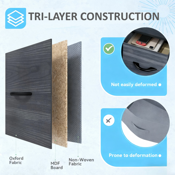 CONCETTA 4 Drawer Dresser, Wide Chest Drawers Nightstand Storage Tower Storage Fabric Dresser With Wood Top for Living Room, Bedroom, Closet