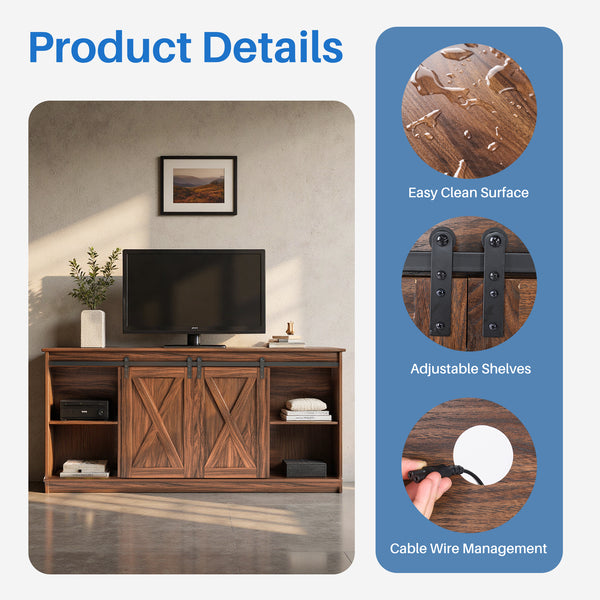 CONCETTA TV Stand, Storage Function, Mid-sized Farmhouse Style, Movable Sliding Door, Rust