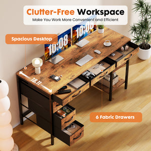 CONCETTA Computer Desk with 6 Drawers and 2 Open Shelves, Modern Home Office Desk