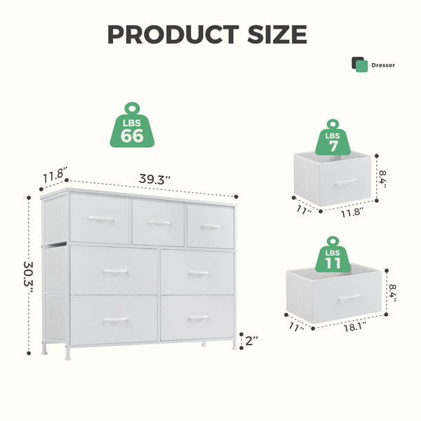 CONCETTA Dresser for Bedroom-with 7 Drawers, Chest Tower TV Stand,  Wooden Top for Living Room,  Bedroom, Closet
