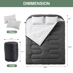 CONCETTA Lightweight Double Sleeping Bag for Adults in Cold & Warm Weaher, Waterproof & Machine Washable for Camping/Backpacking/Hiking