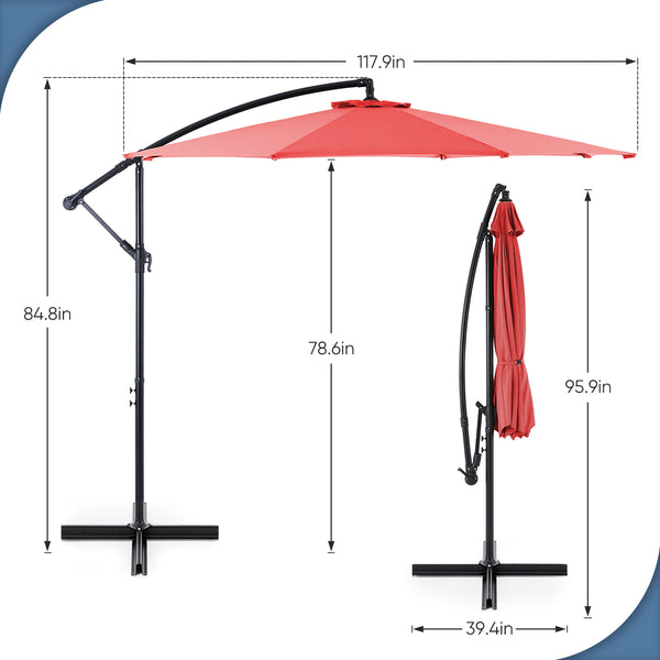 CONCETTA 10FT Hanging Offset Patio Umbrella Outdoor with Push Button Tilt & Crank, Self-Locking Cantilever Umbrella, 8 Sturdy Ribs