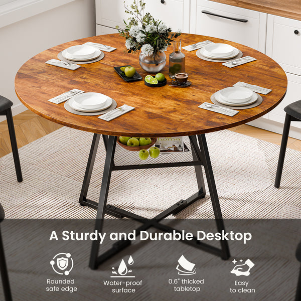 CONCETTA Round Extendable Dining Table for 4-8 People, Space-Saving Wood Kitchen Table with Pedestal Base & Storage Shelf, Modern Expandable Oval Dining Table for Home & Apartment