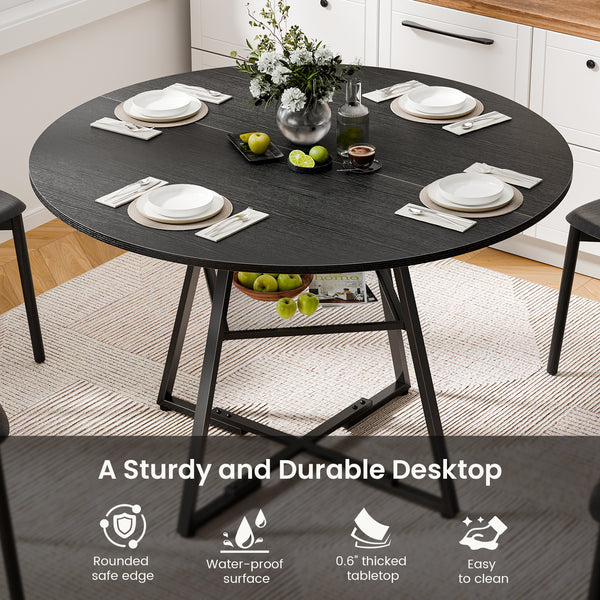 CONCETTA Round Extendable Dining Table for 4-8 People, Space-Saving Wood Kitchen Table with Pedestal Base & Storage Shelf, Modern Expandable Oval Dining Table for Home & Apartment