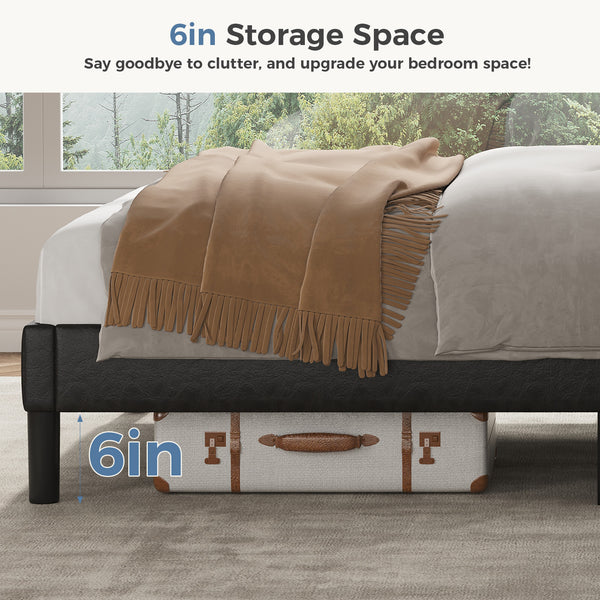 CONCETTA Full Size Bed Frame with Wingback PU Upholstered Headboard and Wooden Slats Support, No Box Spring Needed, Easy Assembly, Black
