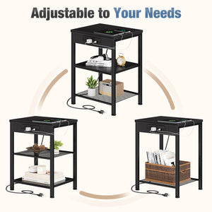 CONCETTA 3 Tier Nightstand with Charging Station, Bedside End Table for Bedroom Living Room