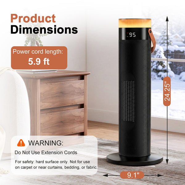CONCETTA 25" Tower Space Heater,1500W Electric Heater with Remote,15H Timer,Child Lock,60° Oscillation,for Indoor, Living Room, Bedroom, Office & Home