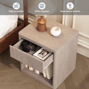 CONCETTA Nightstand with Drawer and Open Shelf, Mid Century Fluted End Table for Bedroom, Living Room and Office