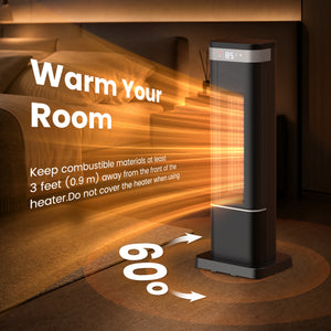 SHOUFTW 1500W Space Heater, 24" Electric Heater with Remote and Thermostat, 12H Timer, 4 Modes & 70°Oscillation, Overheat & Tip-Over Protection for Indoor