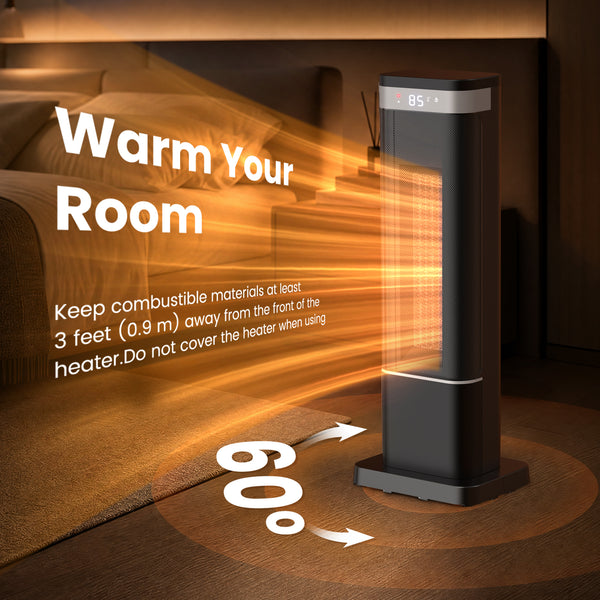 SHOUFTW 1500W Space Heater, 24" Electric Heater with Remote and Thermostat, 12H Timer, 4 Modes & 70°Oscillation, Overheat & Tip-Over Protection for Indoor