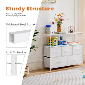 CONCETTA 38 in Open Storage Shelf TV Stand with 5 Fabric Drawers for Bedroom/Living Room/Hallway