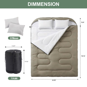 CONCETTA Lightweight Double Sleeping Bag for Adults in Cold & Warm Weaher, Waterproof & Machine Washable for Camping/Backpacking/Hiking