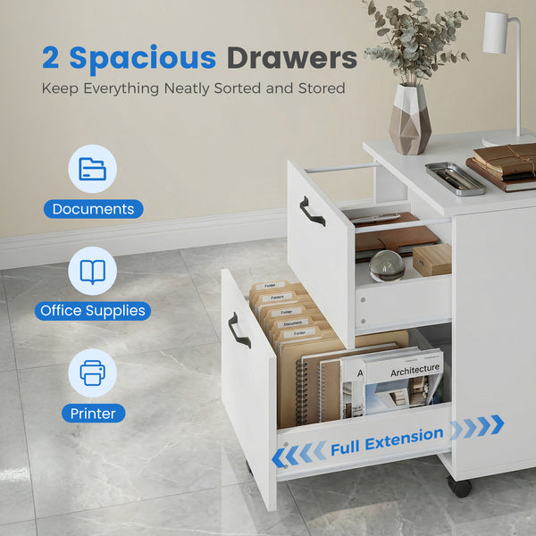 2-Drawer Rolling File Cabinet with Lockable Wheels, Printer Stand with Storage for Home Office