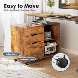 CONCETTA Lateral File Cabinet - with 3 Drawers, Rolling Wooden File Storage Drawer, Black Printer Stand Under Desk Organiser for Office, Home