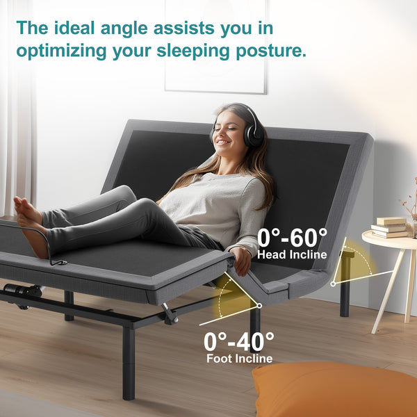 JOINSUN Adjustable Bed Frame, Individually Tilting Head and Foot with 2 USB Ports, Wireless Remote, Quiet Motor